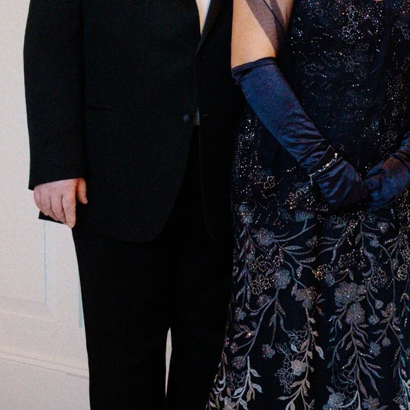 Montage by Mon Cheri Deep Blue Floral Gown - Picture 3 of 3